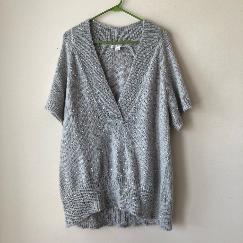 Coldwater Creek Grey Short Sleeve Sequin Sweater